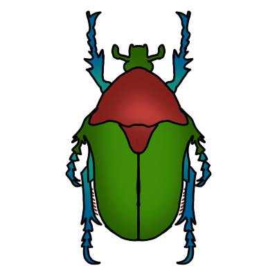 a green, blue and red scarab beetle.